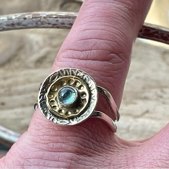 Two Tone Green Tourmaline Cabochon Sterling Silver Ring | sz 9 - Picture 10 of 11